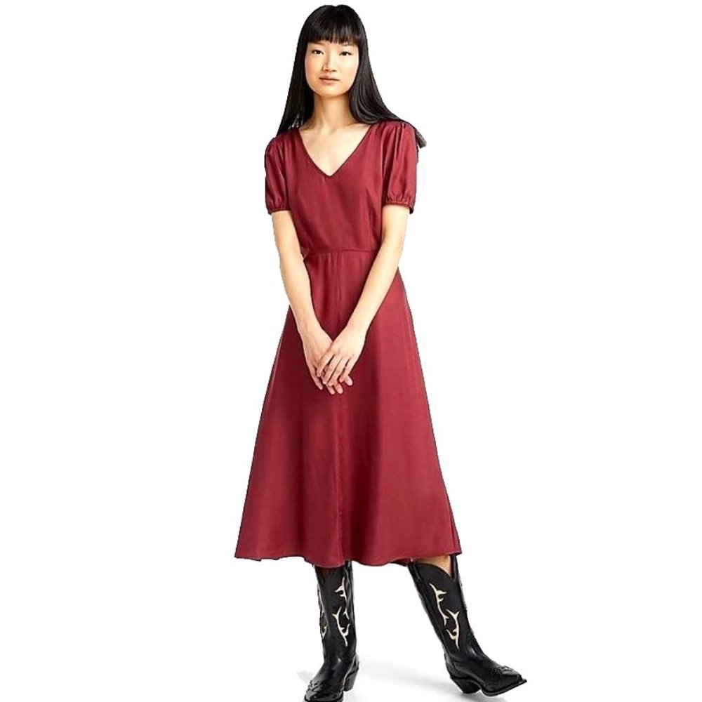 Beautiful Smocked-Back V-Neck Fit & Flare Dress - Size XS